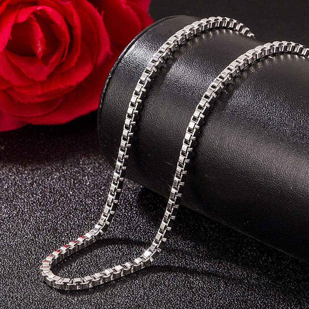 3mm Box Chain Italy 925 Sterling Silver Necklace Curb Chain 16″-30″ Men & Women