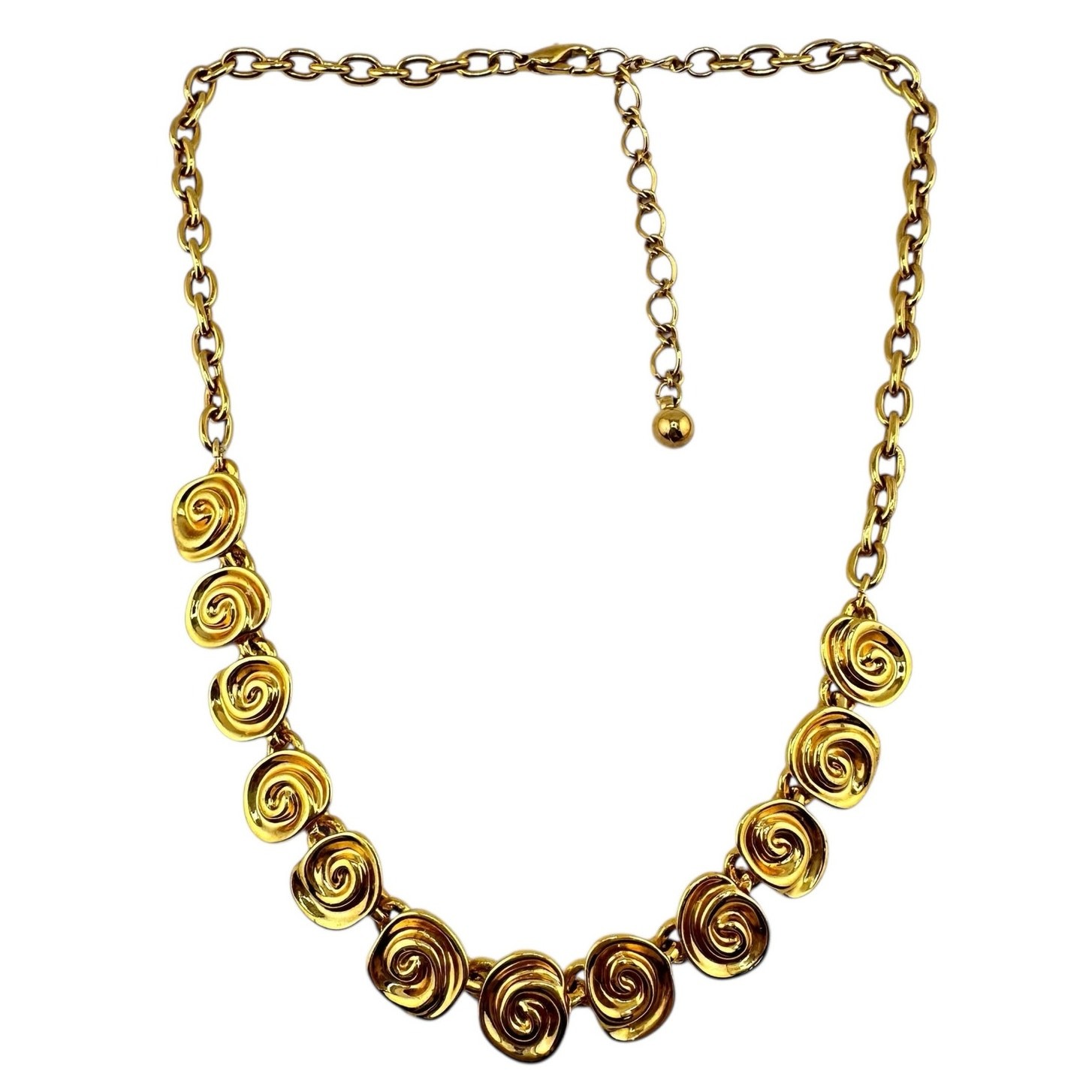 Modernist Contemporary Abstract Rose Swirls Gold Tone 19″ Statement Necklace
