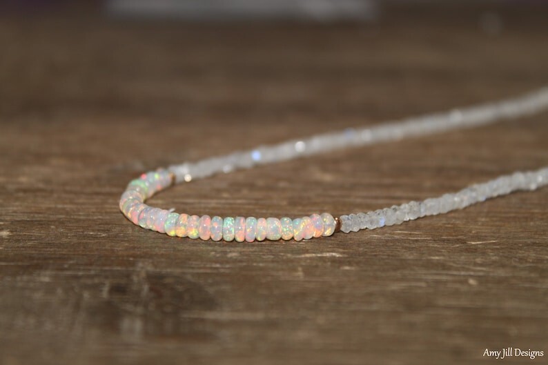 Ethiopian Opal & Moonstone Faceted Rondelle Beads Handmade Women Necklaces 18”