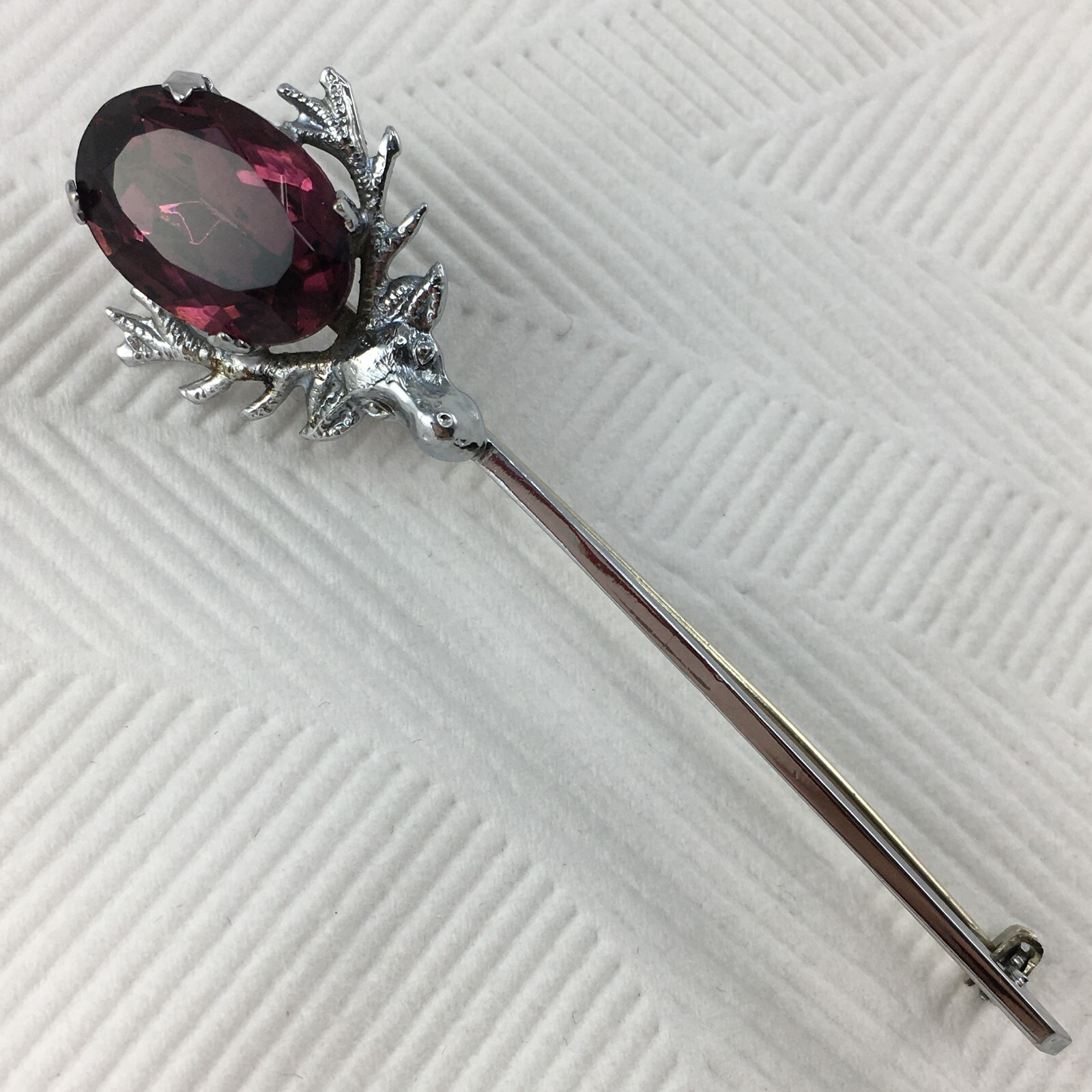 MIZPAH Celtic Scottish Thistle Purple Rhinestone Silver Tone Brooch Pin TRACKED