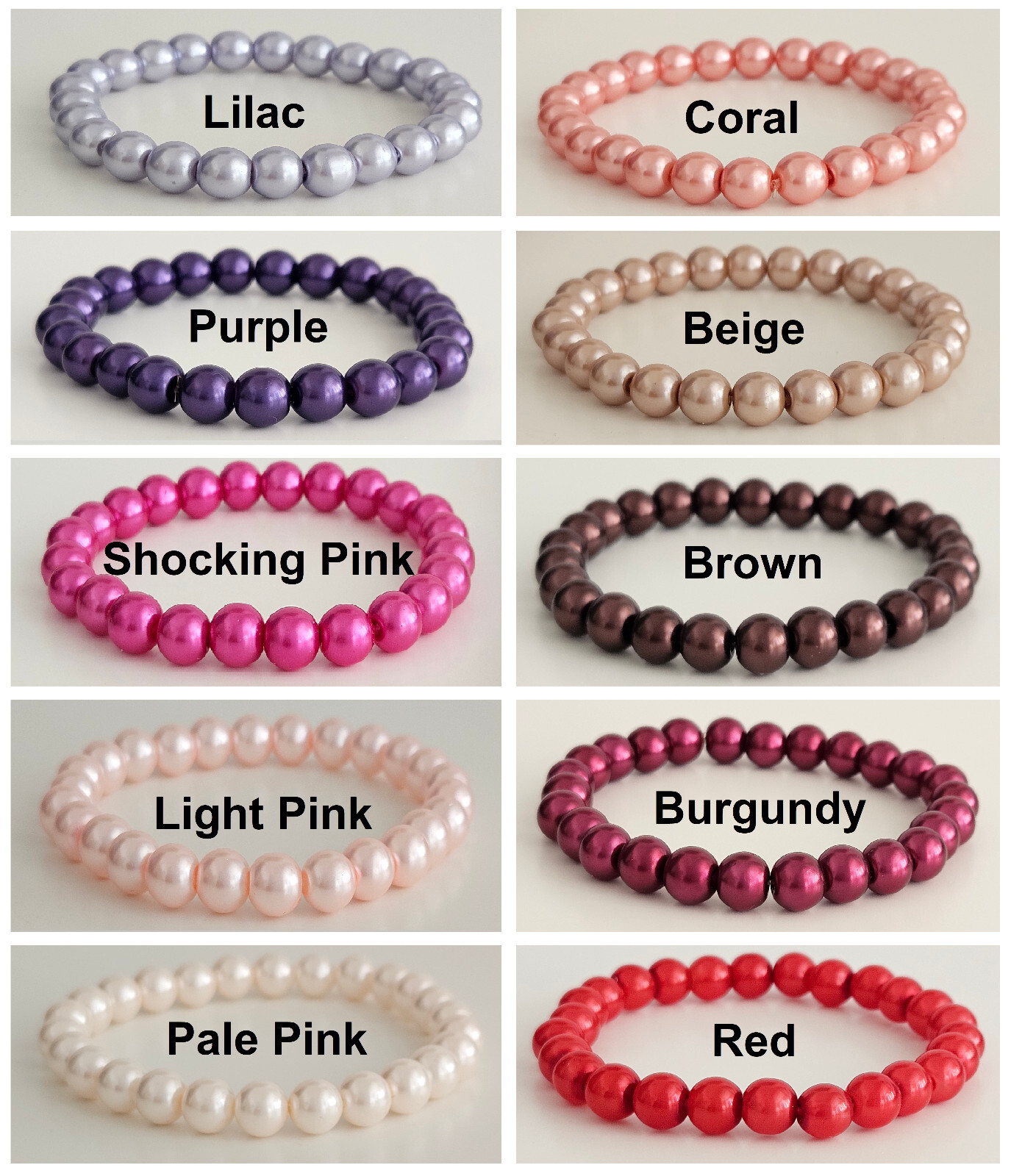 Elastic Glass Pearl Bead Stacker Bracelet – 30 Colours – 8mm Beads – NEW