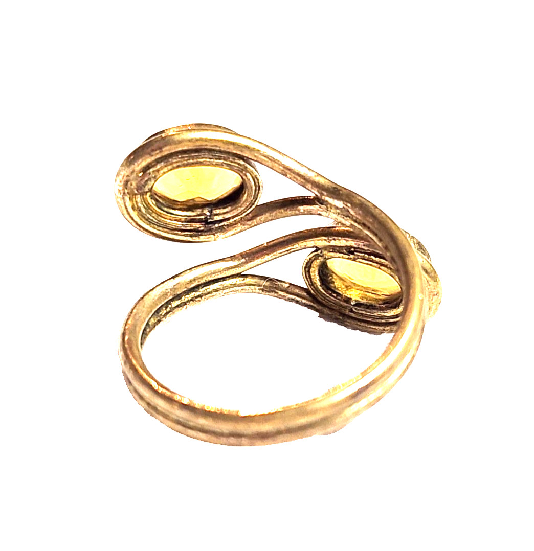 Artisan Yellow Citrine Faceted Oval Wrap Statement Ring Sz 7.5 Gold Tone Boho