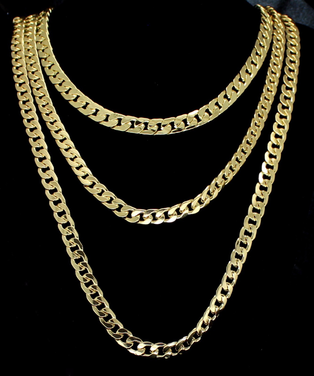 3pc Layered Set 20″ 24″ 30″ Cuban Links 14k Gold Plated Hip Hop 7mm Necklaces
