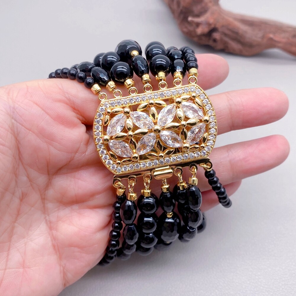 7 strands black onyx beaded bracelet