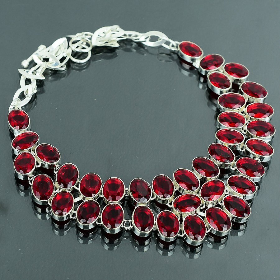 Faceted Mozambique Garnet Oval Shape Gemstone Handmade Gift Jewelry Necklace 18″
