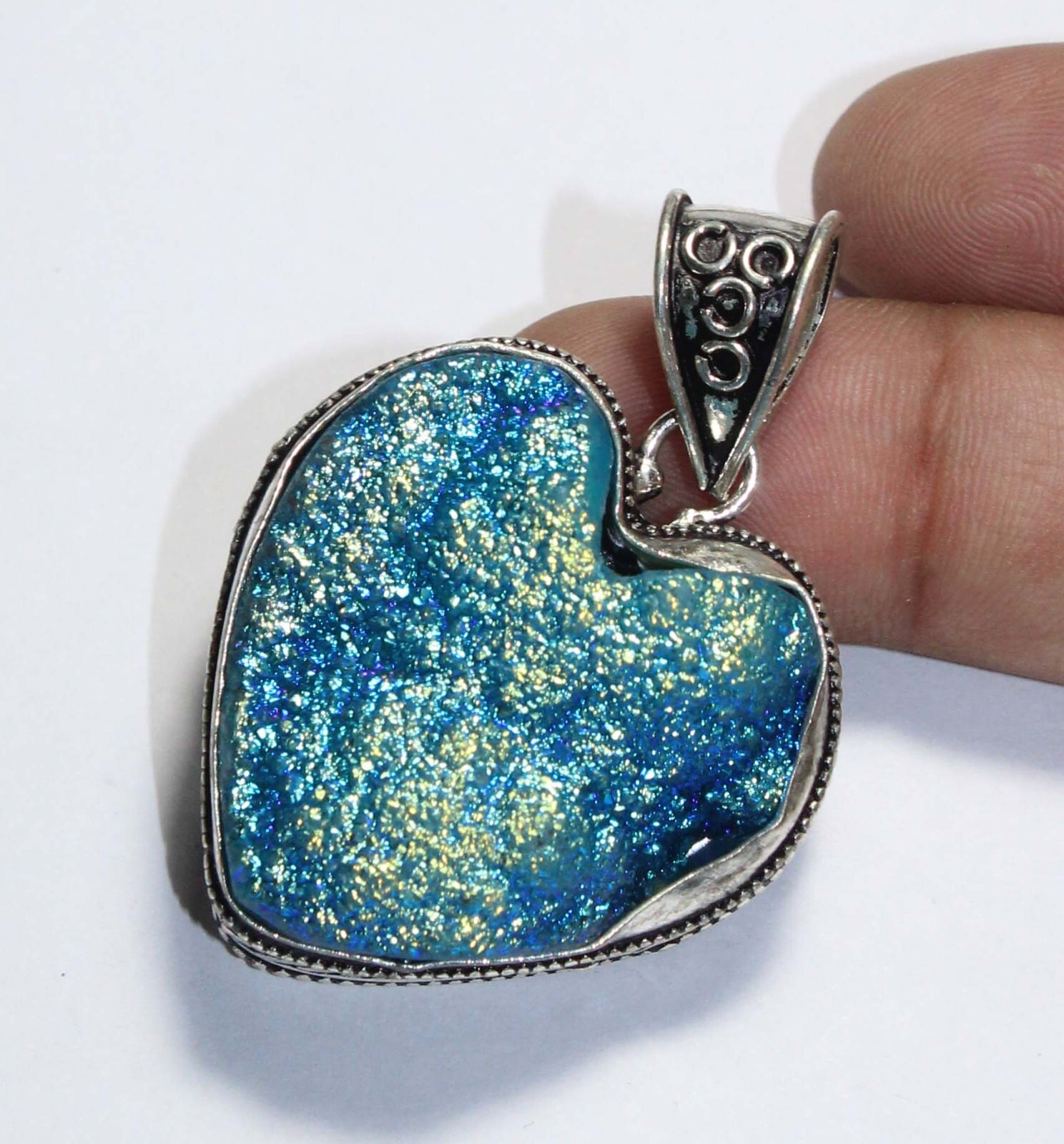 Titanium Druzy Heart Shape Gemstone Handmade Pendant Jewelry Pendant Size 2 Inch