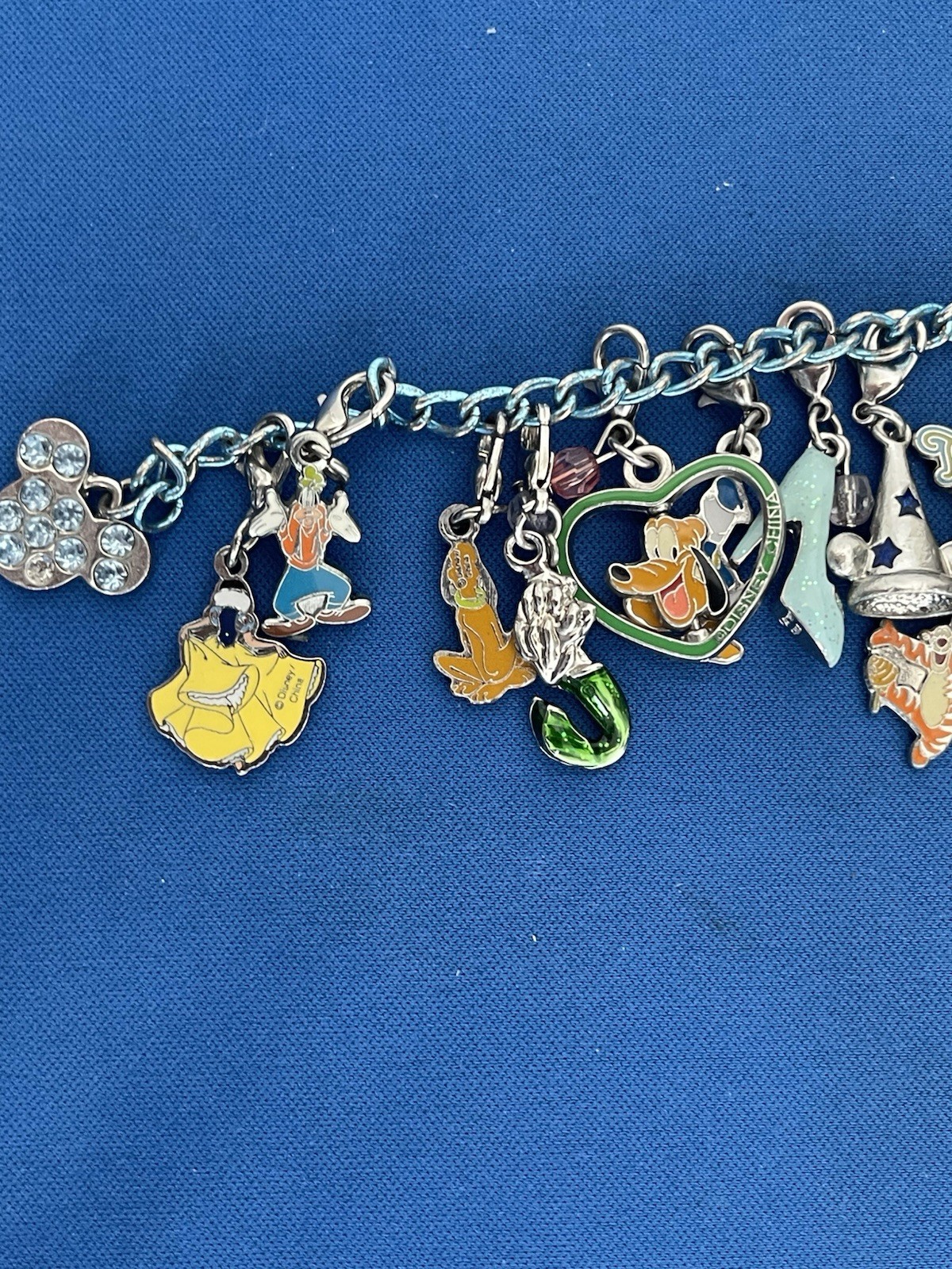 Disney World Blue Chain Charm Bracelet China Mickey Souvenir Gift Minnie
