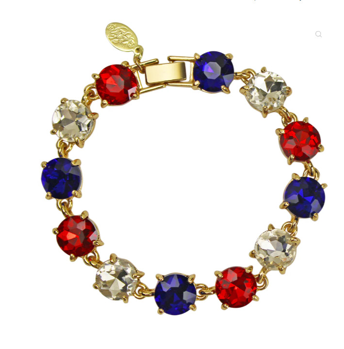 Kirks Folly Spirit of Freedom Foldover Bracelet Red White Blue Gold tone 7 in