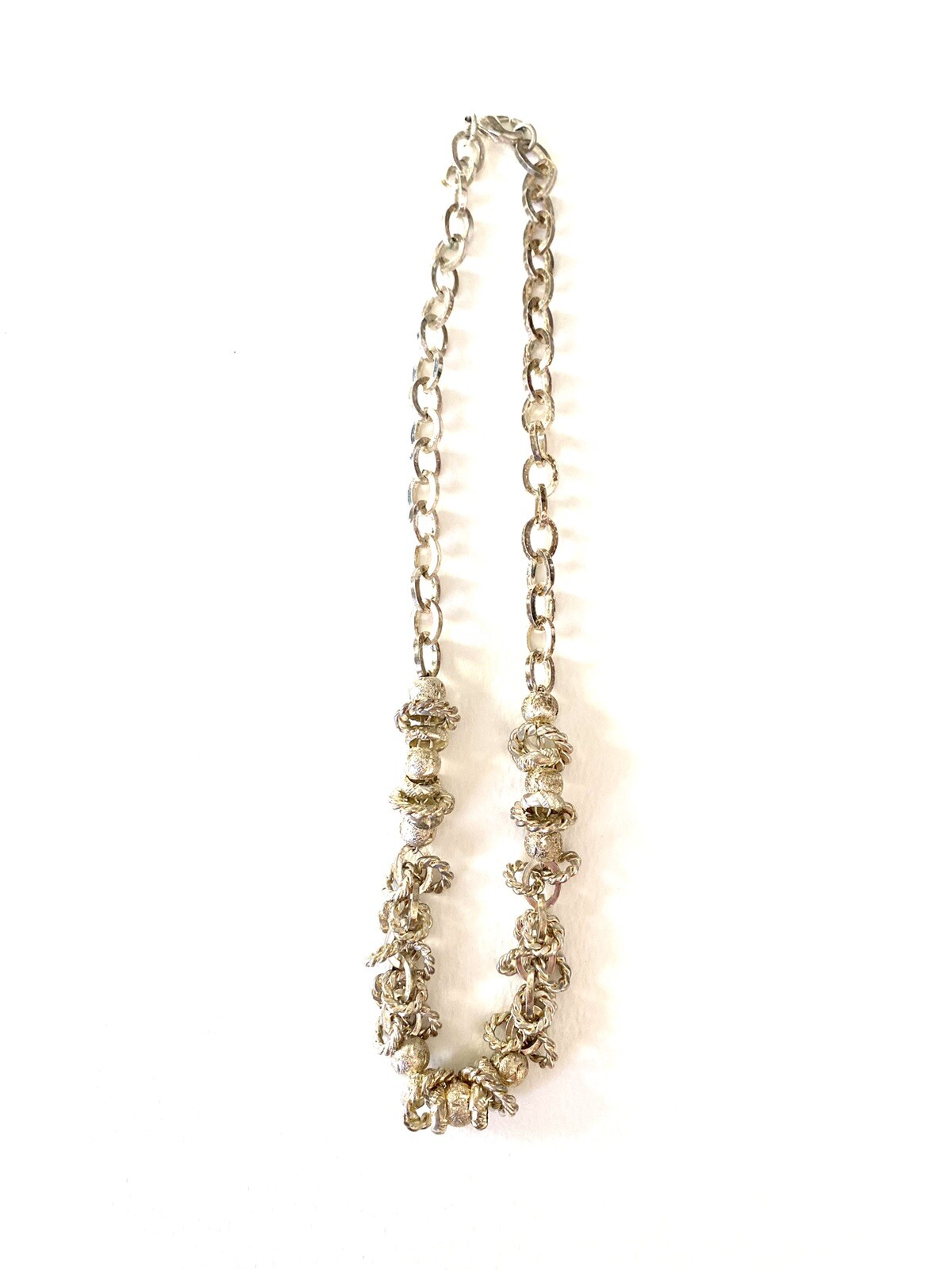 Estate Find Silver Tone Thick Chain Charm Statement Necklace 16”