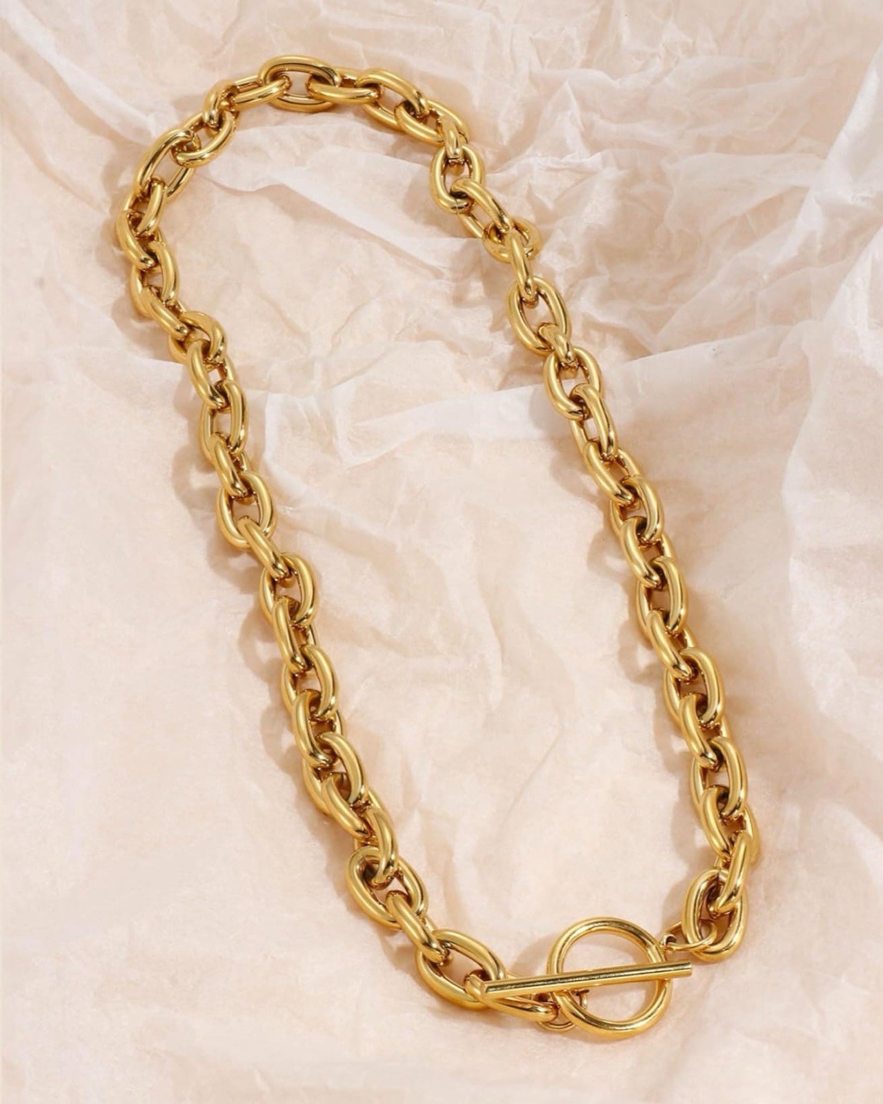 18k Gold Plated Stainless Steel Chic Gold Chain Necklace with Toggle Clasp