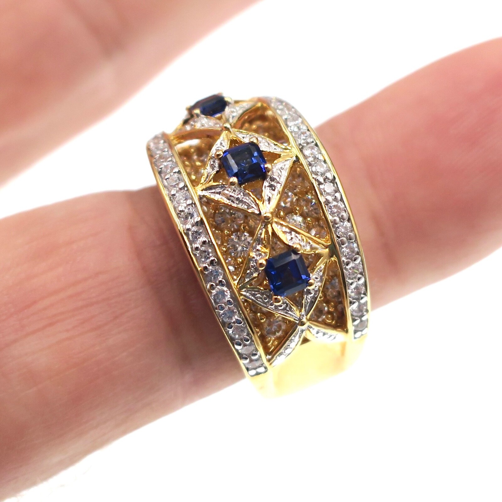 Gold over Sterling Silver Blue and White CZ Band Ring Size 8.75