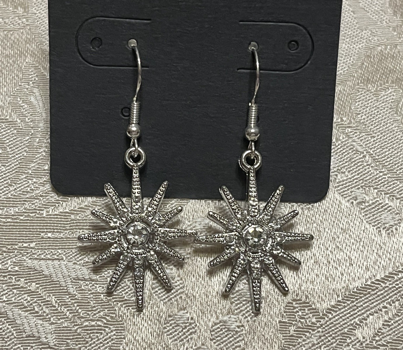 Vintage Retro North Star Starburst Gem Silver Dangle Bohemian Fashion Earrings