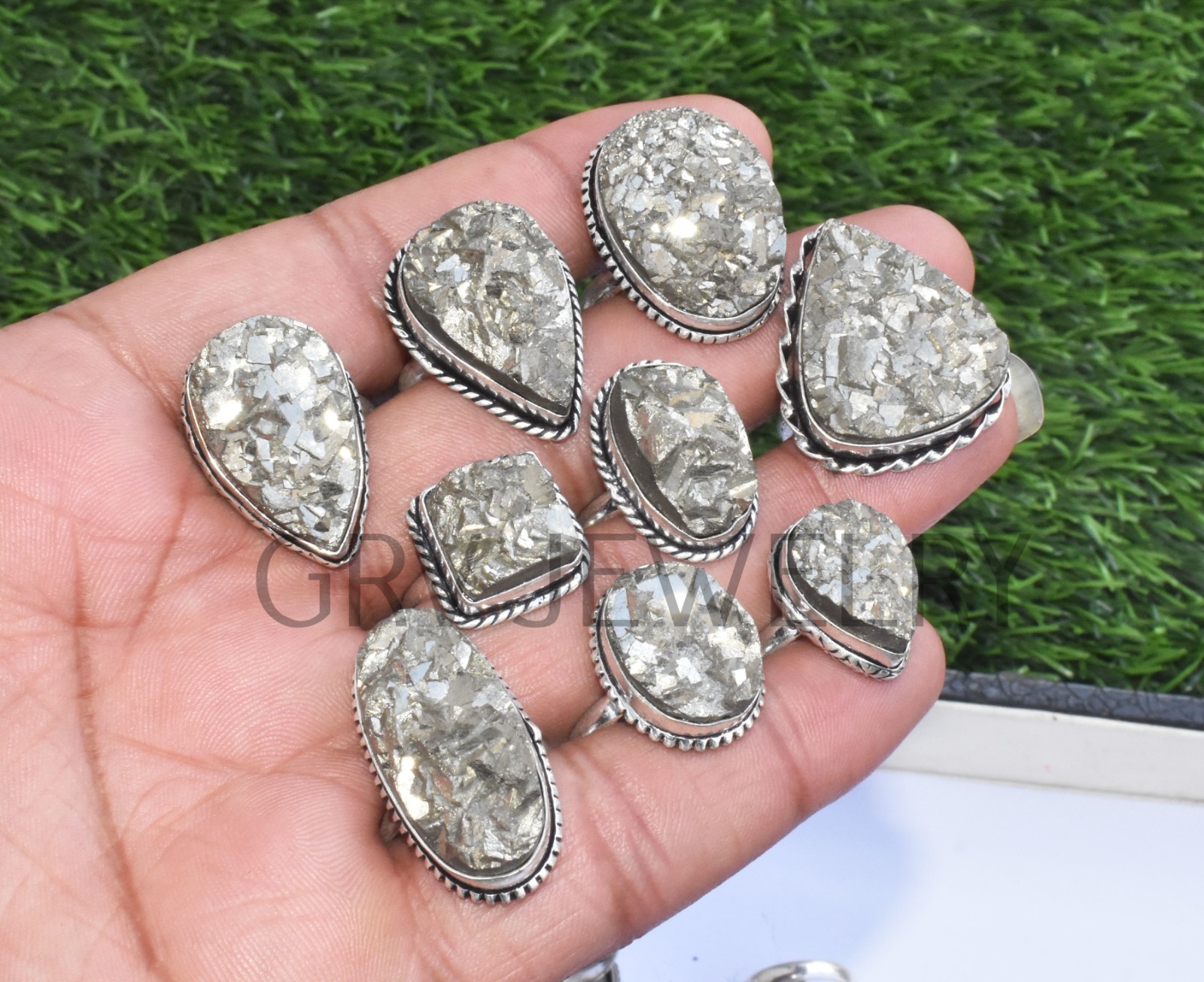1-500 Pcs Pyrite Druzy In Wholesale Rings Lot: Silver Plated Whr-67