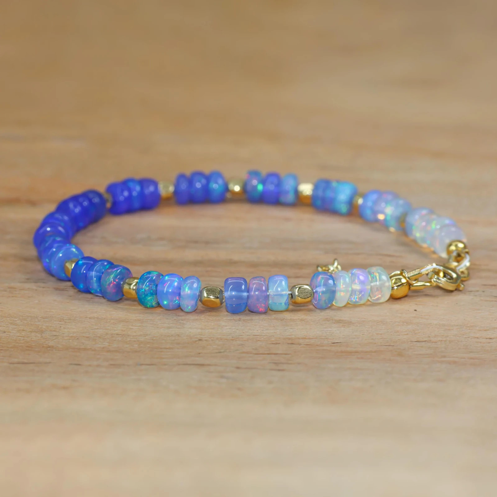 Blue Opal Smooth Beads Dainty Bracelet, AAA Ethiopian Opal Gemstone Jewelry