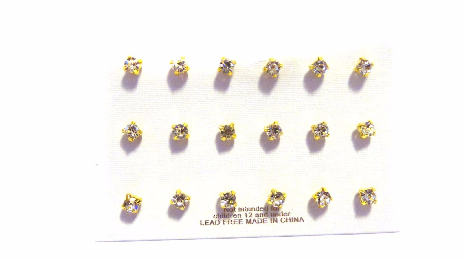 CRYSTAL STUD EARRINGS GOLD OR SILVER TONE APPROX 4MM SIZE 9 PAIR SET