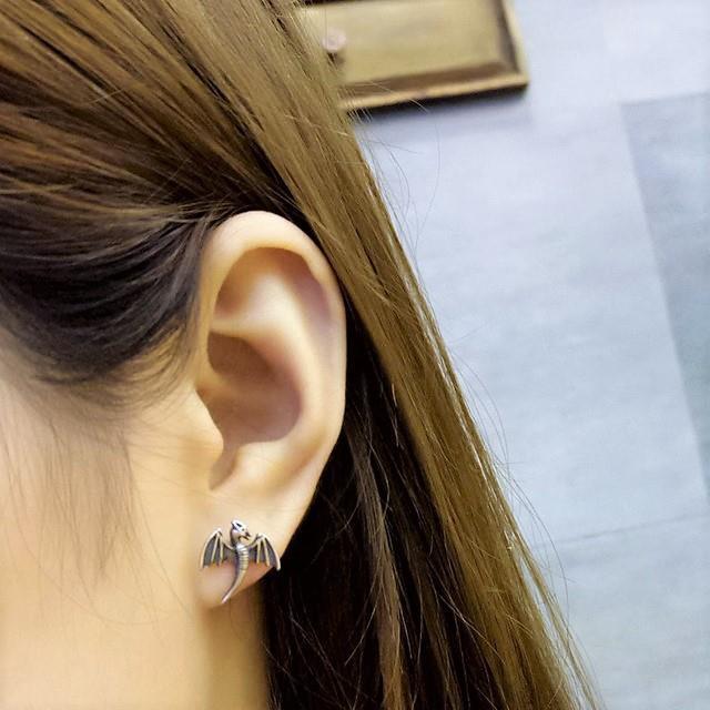 Handmade 925 Sterling Silver Small Open Wing Dragon Stud Earrings Unique Gothic