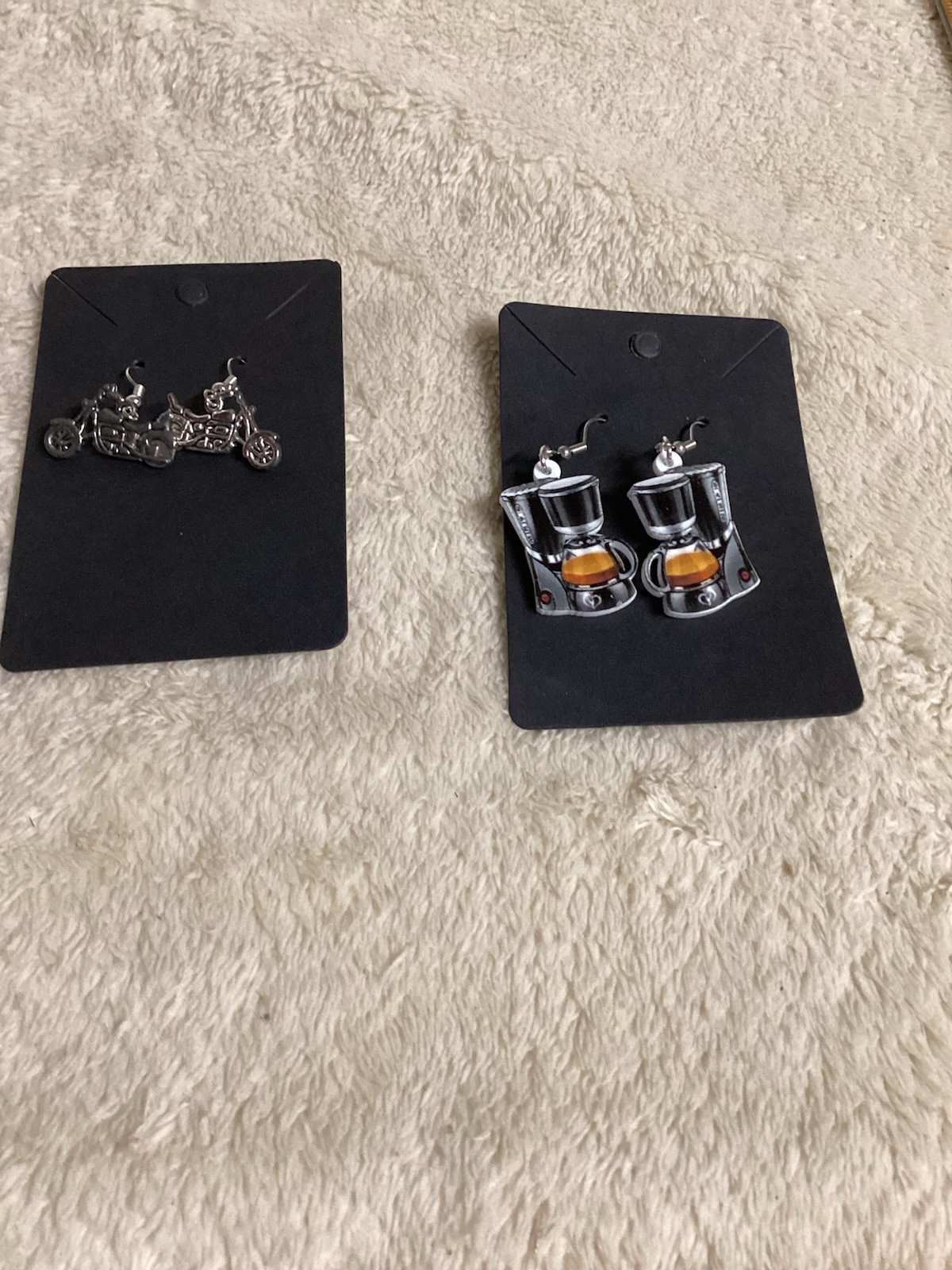 Costume Jewelry Earrings 2 Sets Motorcycles,coffee Machine New