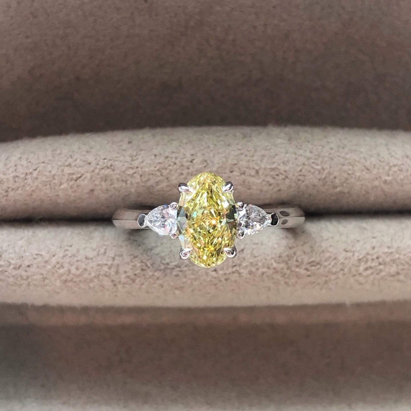 1 CT Lab Grown Fancy Vivid Yellow Diamond Three-Stone 14k White Gold Ring