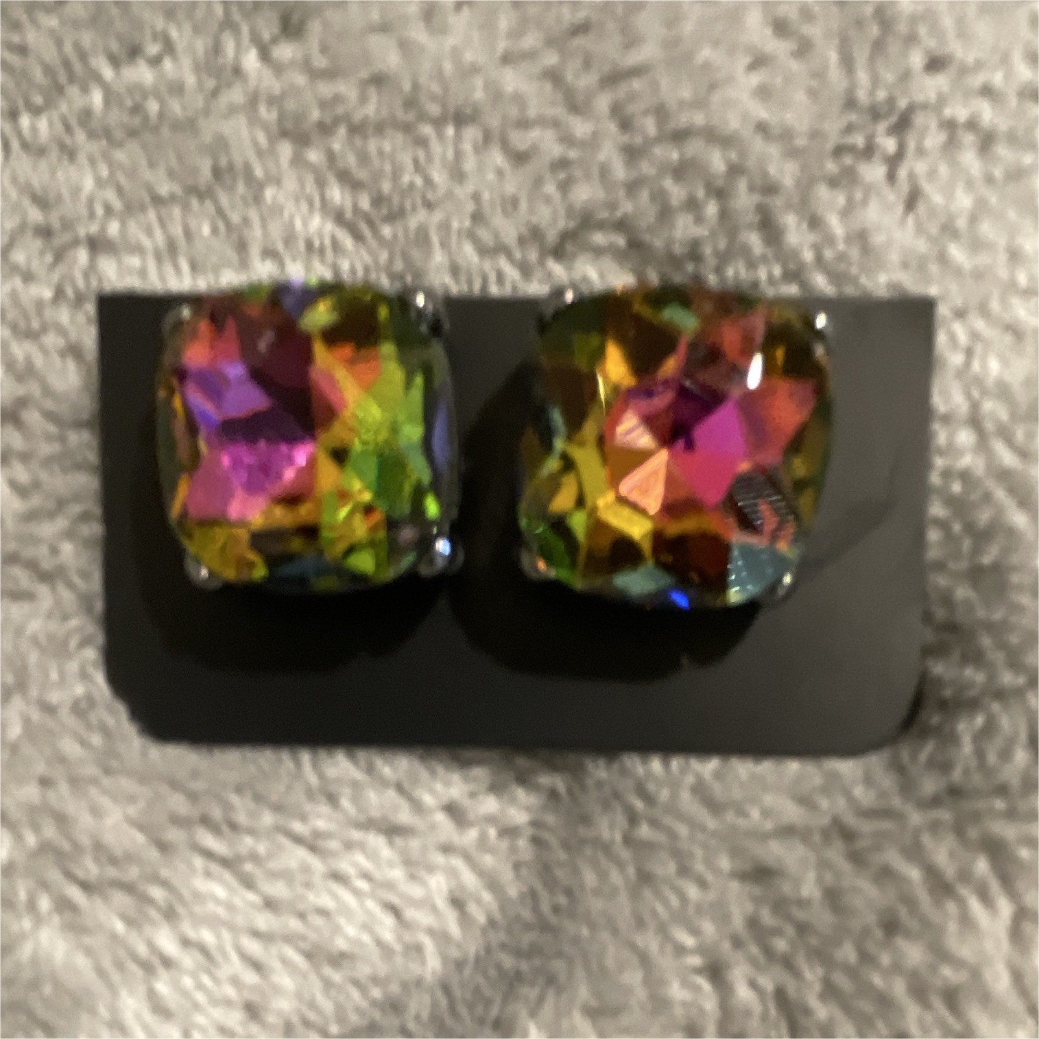 Square Multicolor Crystal Stud Earrings Bezel Set Metal Butterfly Closure