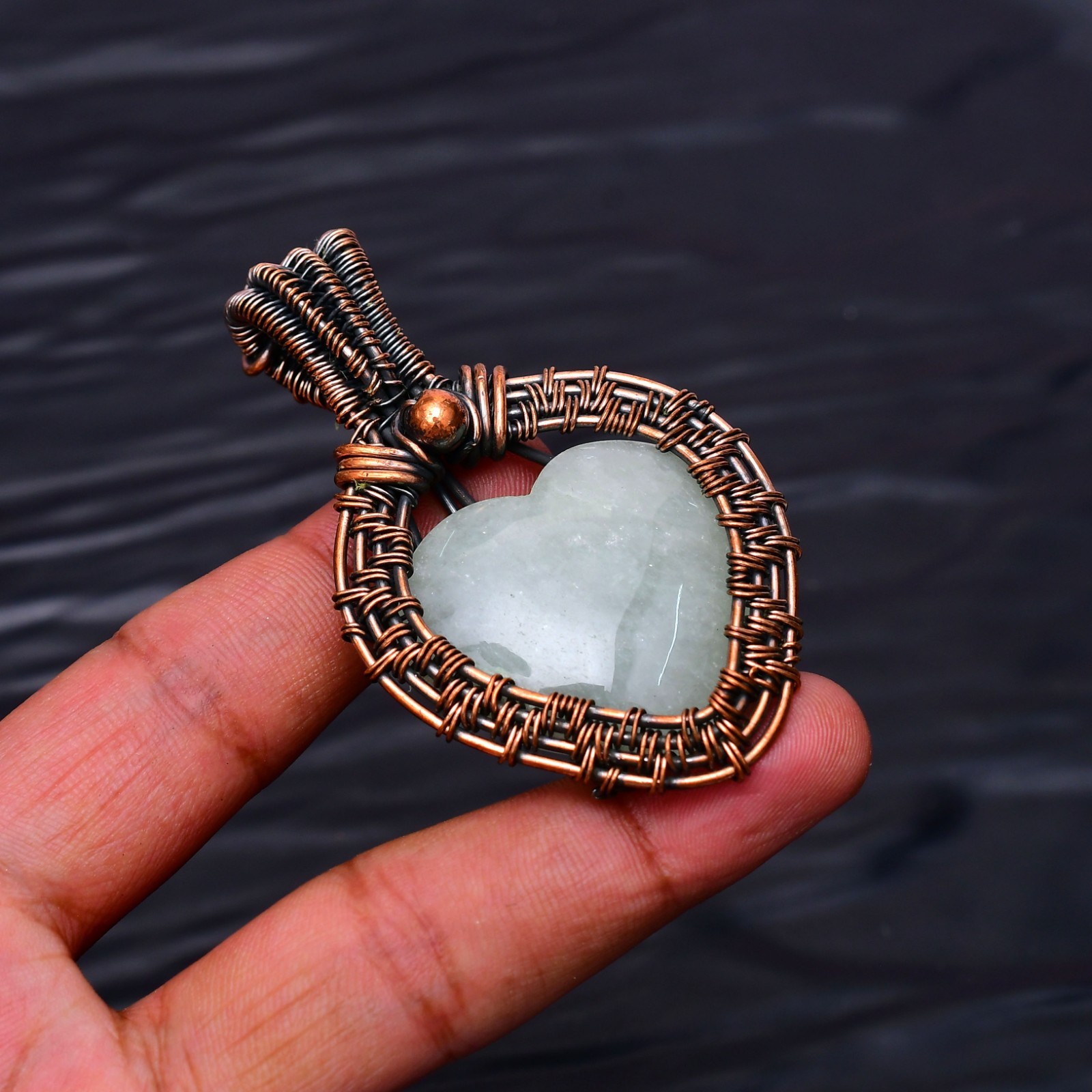 Aquamarine Gemstone Copper Wire Wrapped Handmade Jewelry Pendant 2.75″