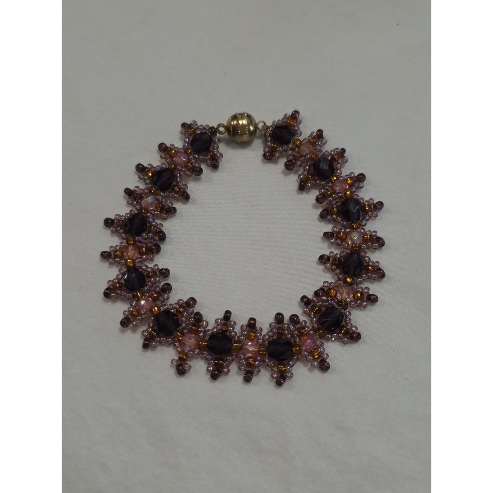 Fancy Ornate Czech Seed Bead Bracelet Pink Purple Orange Unique Design Magnetic