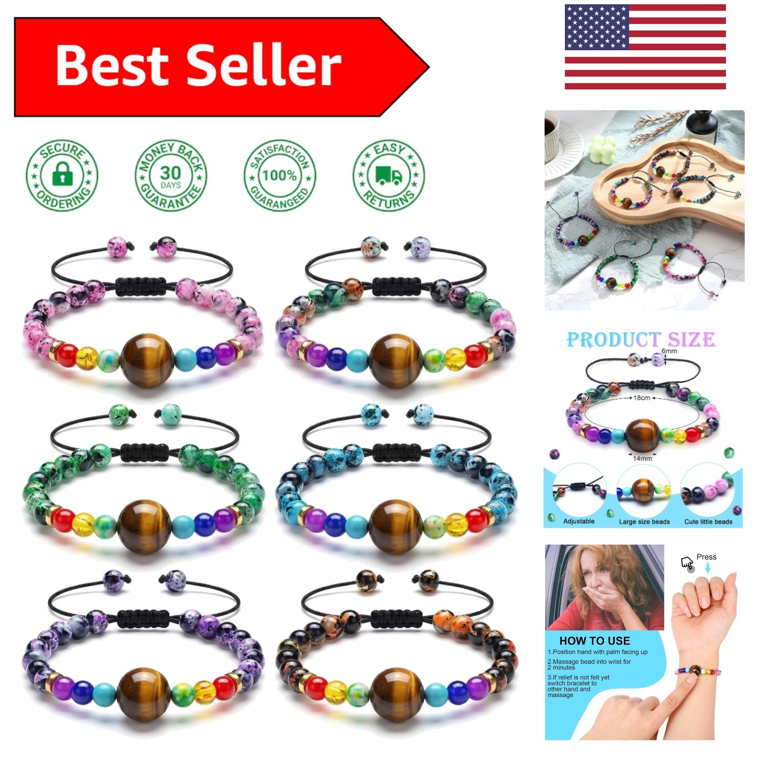 Adjustable Travel Wristbands – 6 Count Anti-Nausea Bracelets in Various Styles