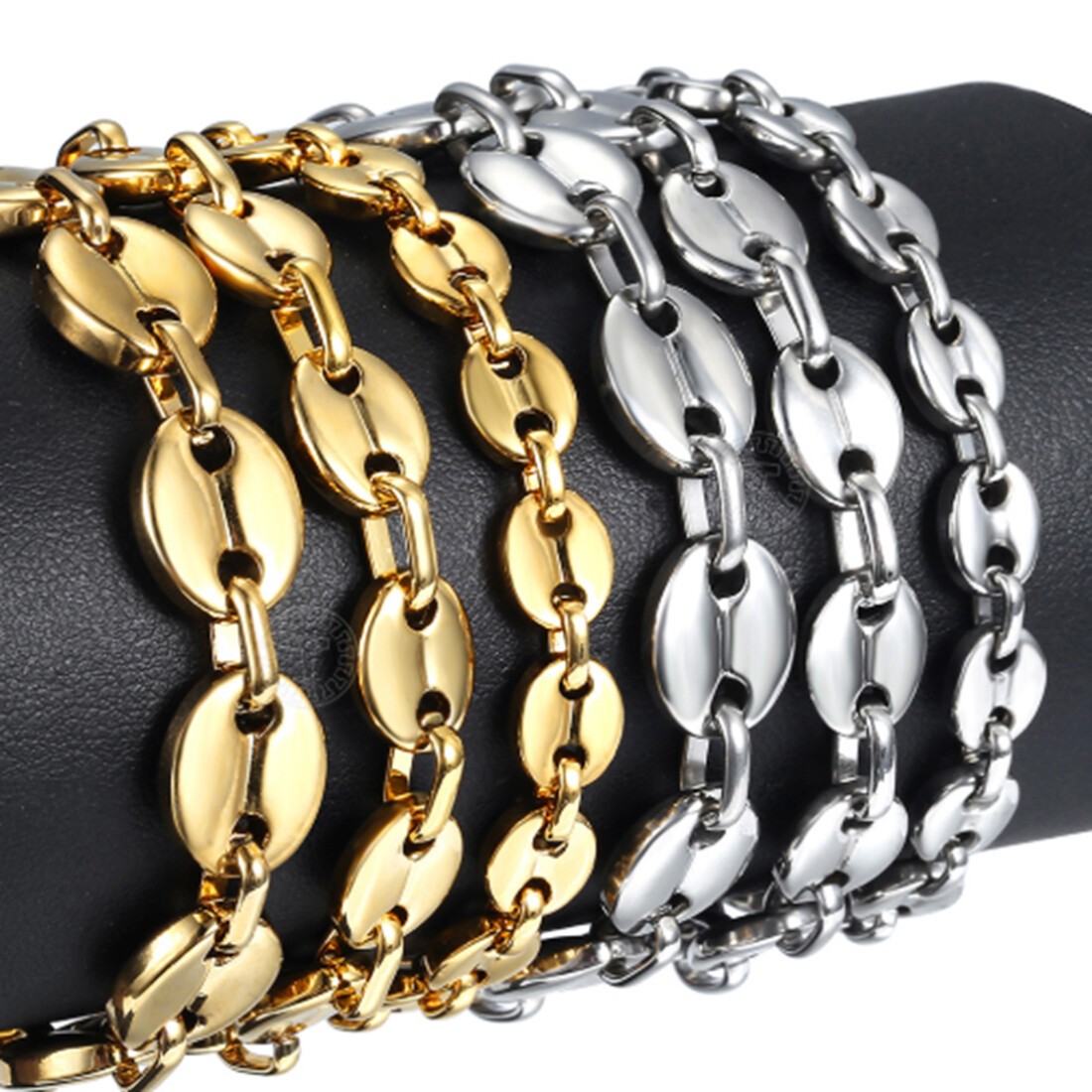 Fashion Mens Women Stainless Steel Silver/Gold Coffee Beans Chain Bracelet 7-11″