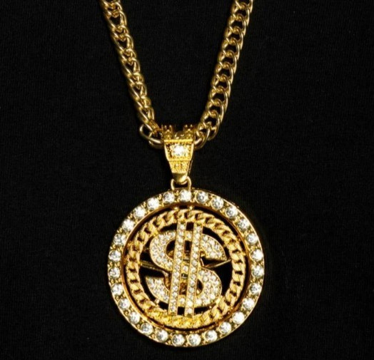 Gold Pimp Rope Chain Bling Spinning Dollar Sign Halloween Accesso Rapper Costume