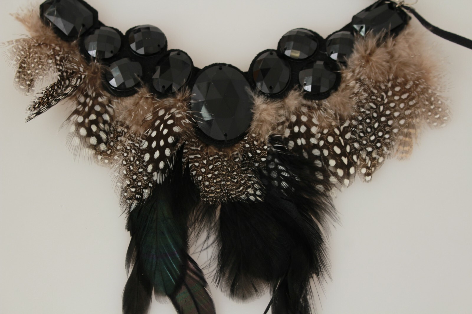 SNOBBY SHEEP Necklace Black Stone Brown Real Feather Statement RRP $180
