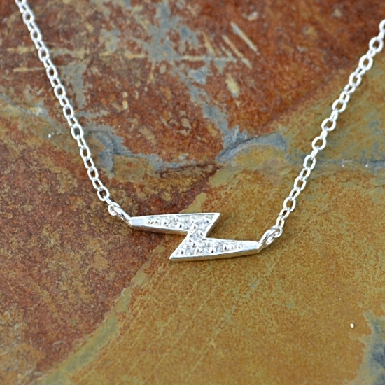 Thunderbolt Necklace 925 Sterling Silver Cubic Zirconia Pendant 18″/ 45cm Chain