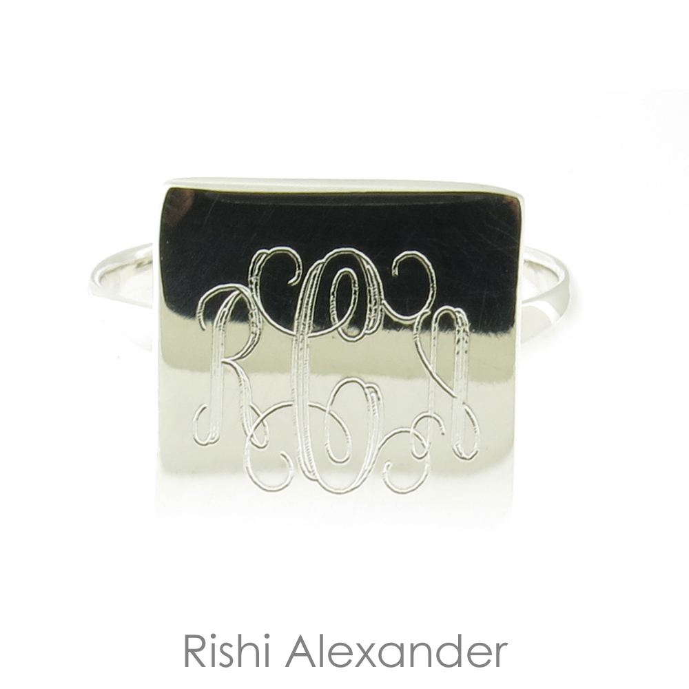 925 Sterling Silver High Polished Square Monogrammed Signet Ring
