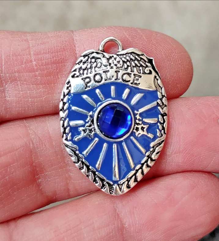 3D POLICE BADGE COP OFFICER Pendant on 24″ 925 Plated Sterling Silver Necklace