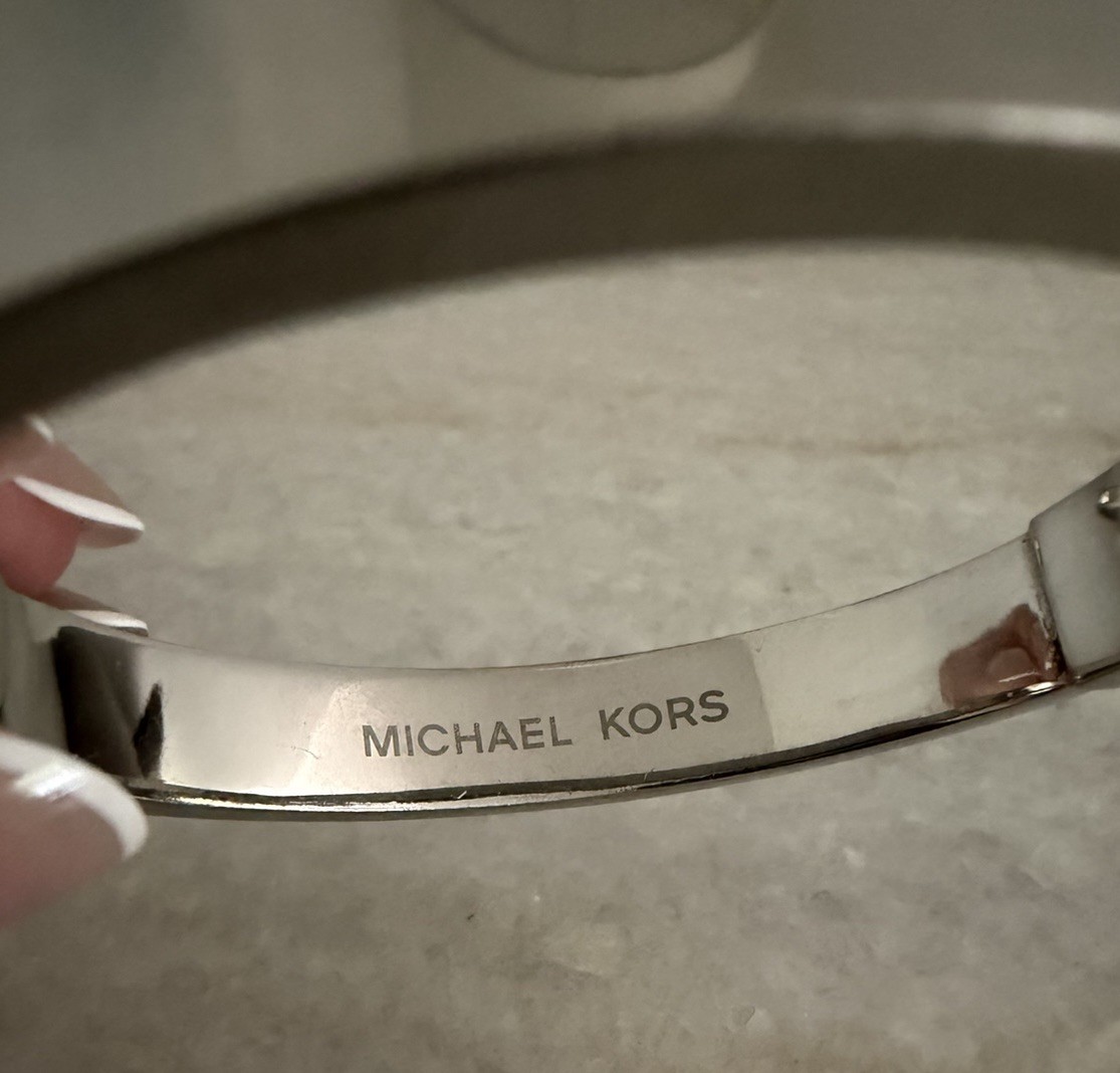 Silver Tone Michael Kors Push Button Hinged Bangle Bracelet 6.5”