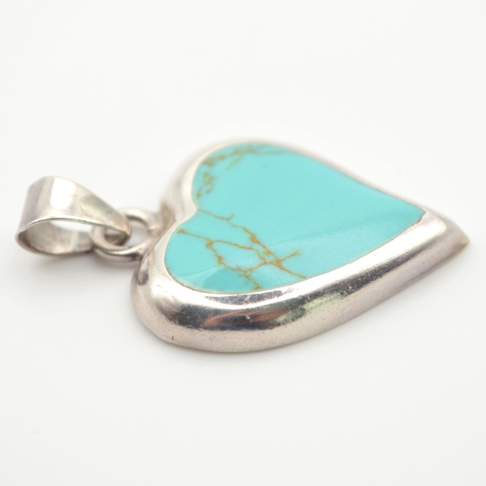 Mexican Sterling Silver Turquoise Heart Pendant & Teardrop Earrings Set 925 ATI
