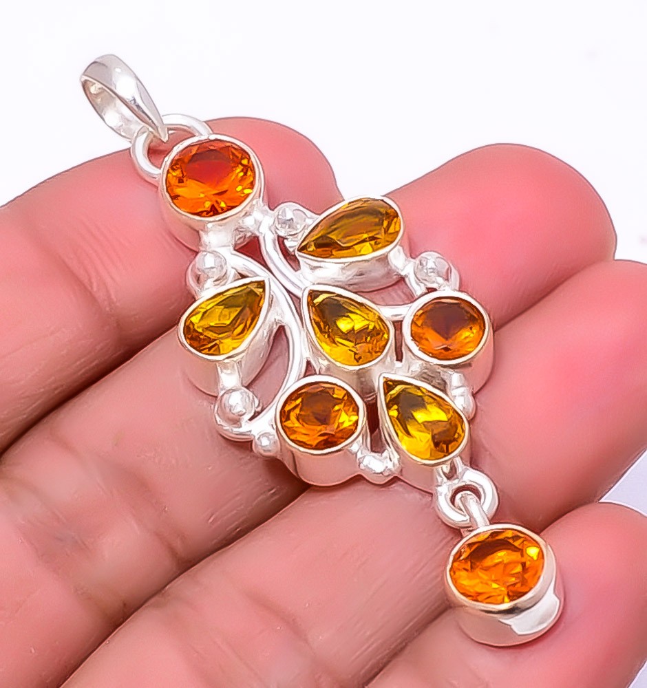 Citrine 925 Sterling Silver Handmade Pendant 2.34″ P7921-2