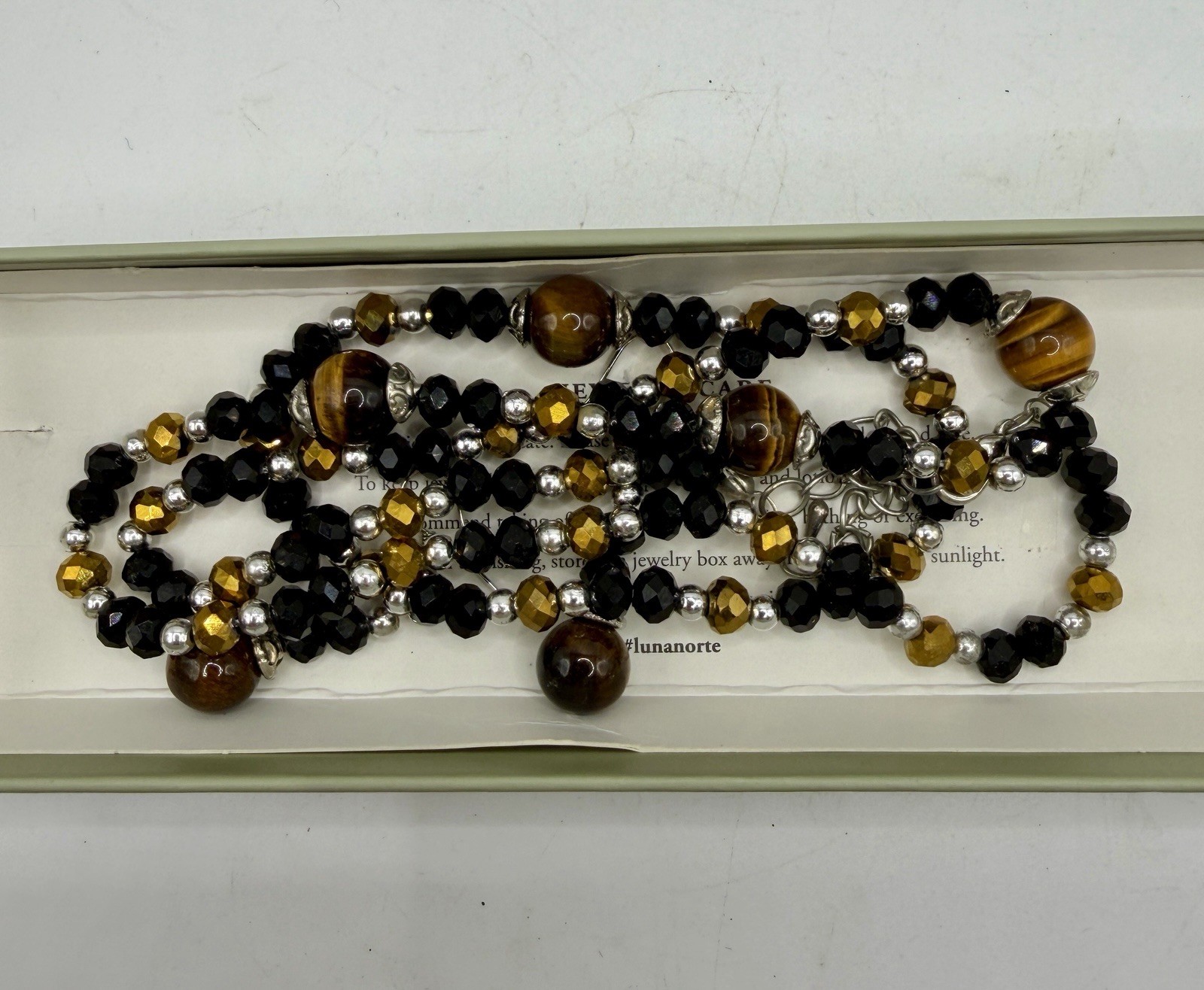 Luna Norte Tiger Eye Beaded Jewelry Set Necklace Bracelet Earrings Boxed