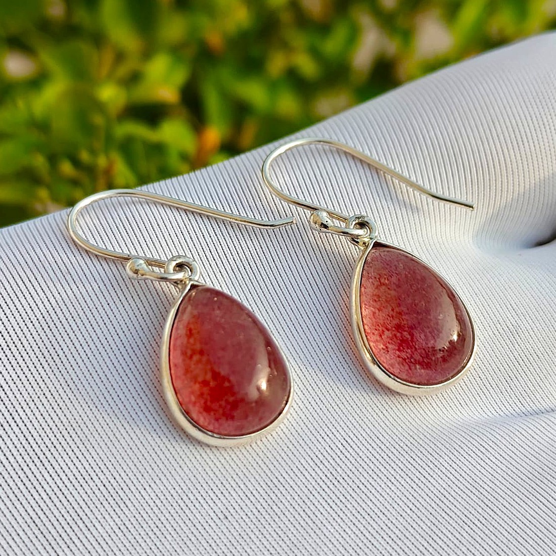 Natural Handmade Pink Strawberry Gemstone Earring 925 Sterling Silver Jewelry