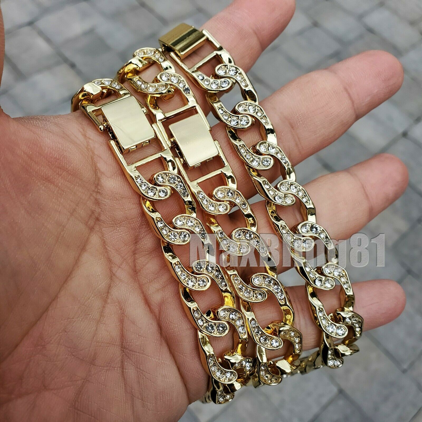 Gold Plated Alloy Large PRE & Iced Cubic Zirconia Cuban & Tennis Chain Necklace