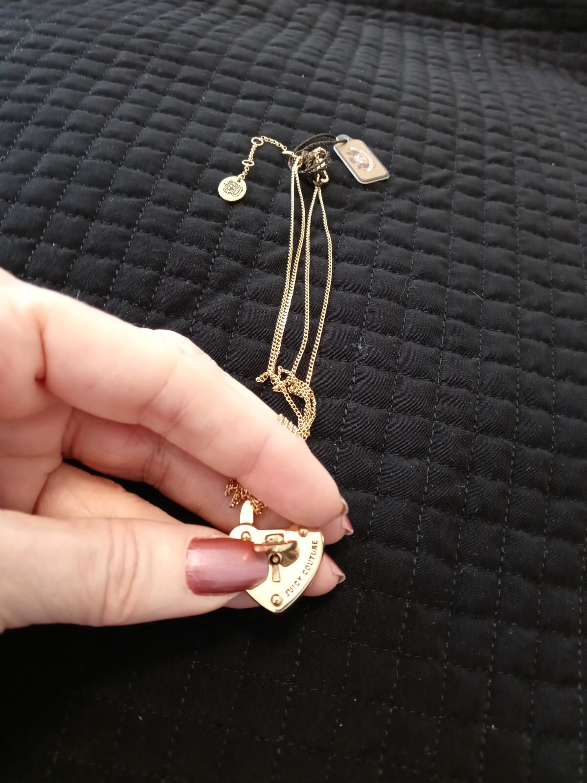 Vintage Juicy Couture Dual Strand Gold Plated Heart Padlock Necklace New in Box