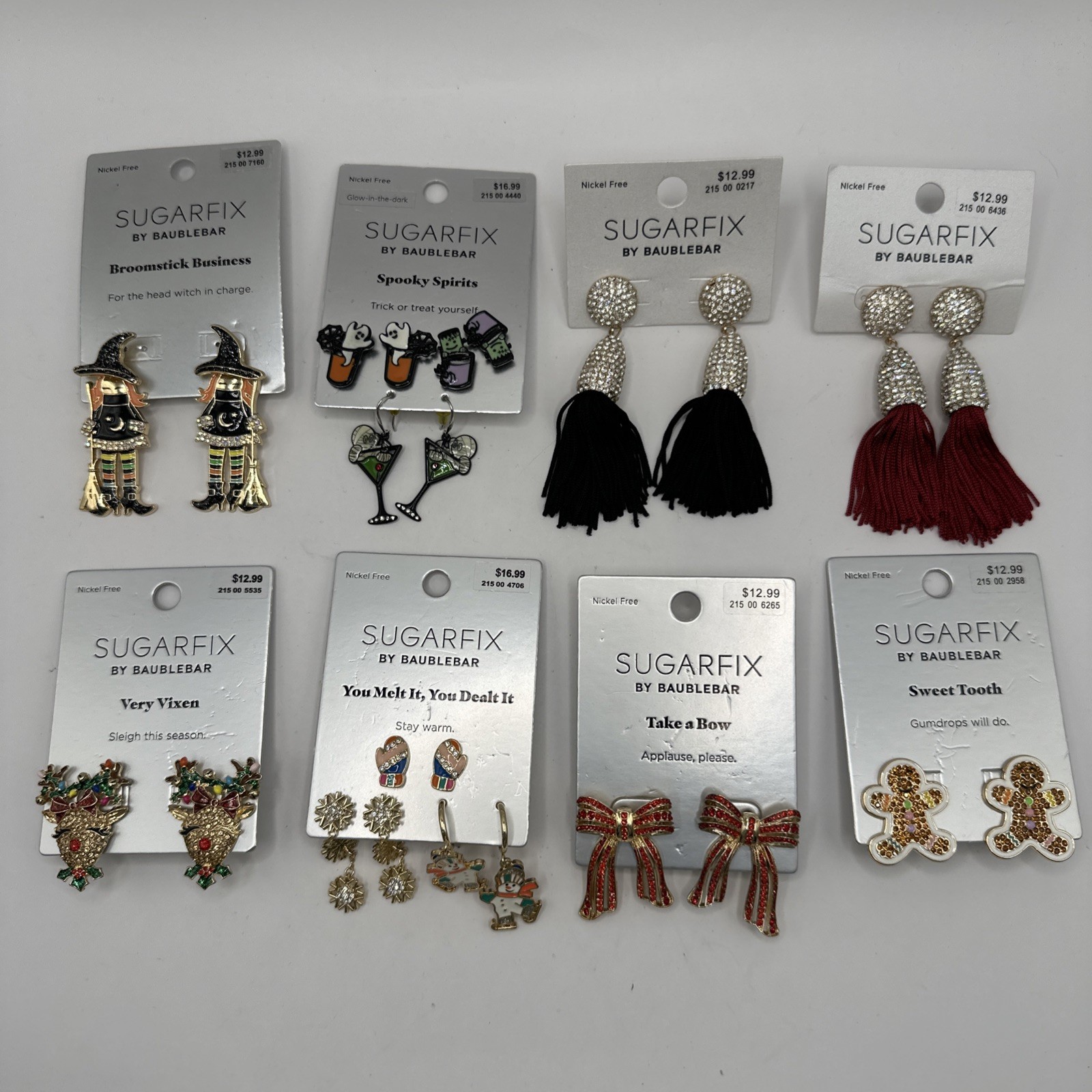 NWT 12 Pairs Sugarfix Baublebar Earrings Christmas Halloween Witch Tassel Bows