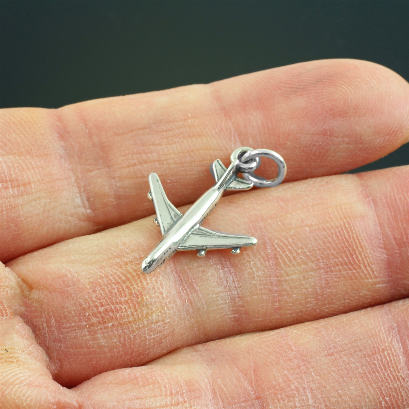 925 Sterling Silver 747 Airplane Plane Jumbo Jet Airbus Boeing Charm Pendant