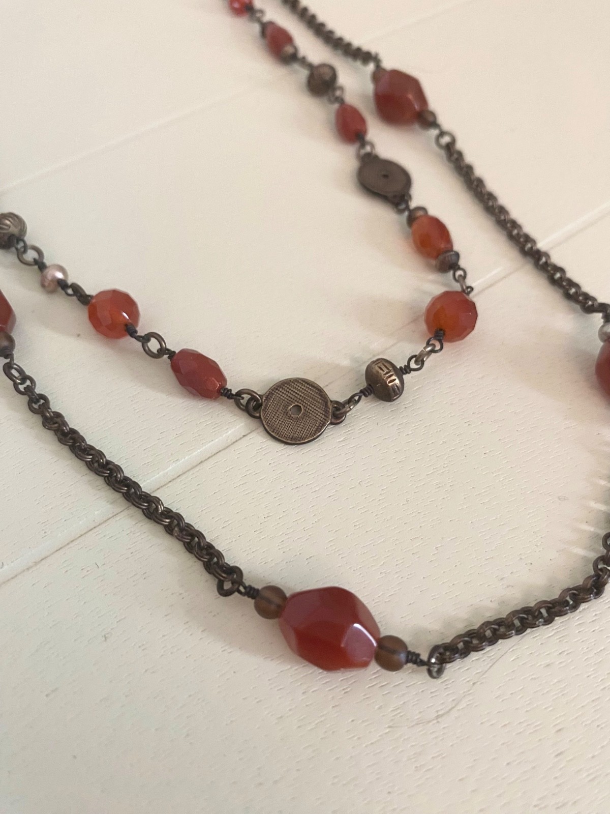 Sigrid Olsen Necklace 2 Strand Red Glass Acrylic Beads Bronze Metal Boho Vintage