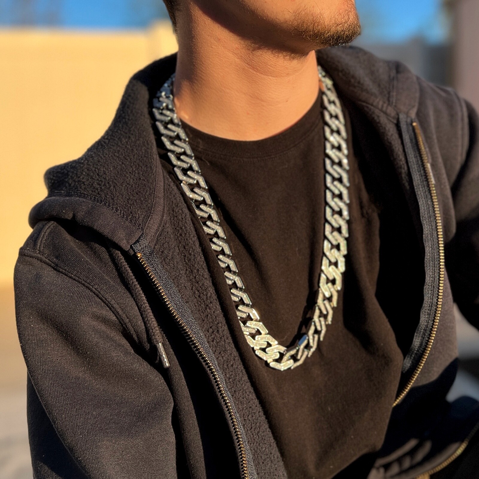 Men’s Sand Blast Chain Silver Tone Squared Links Hip Hop Necklace 20MM x 30″ in