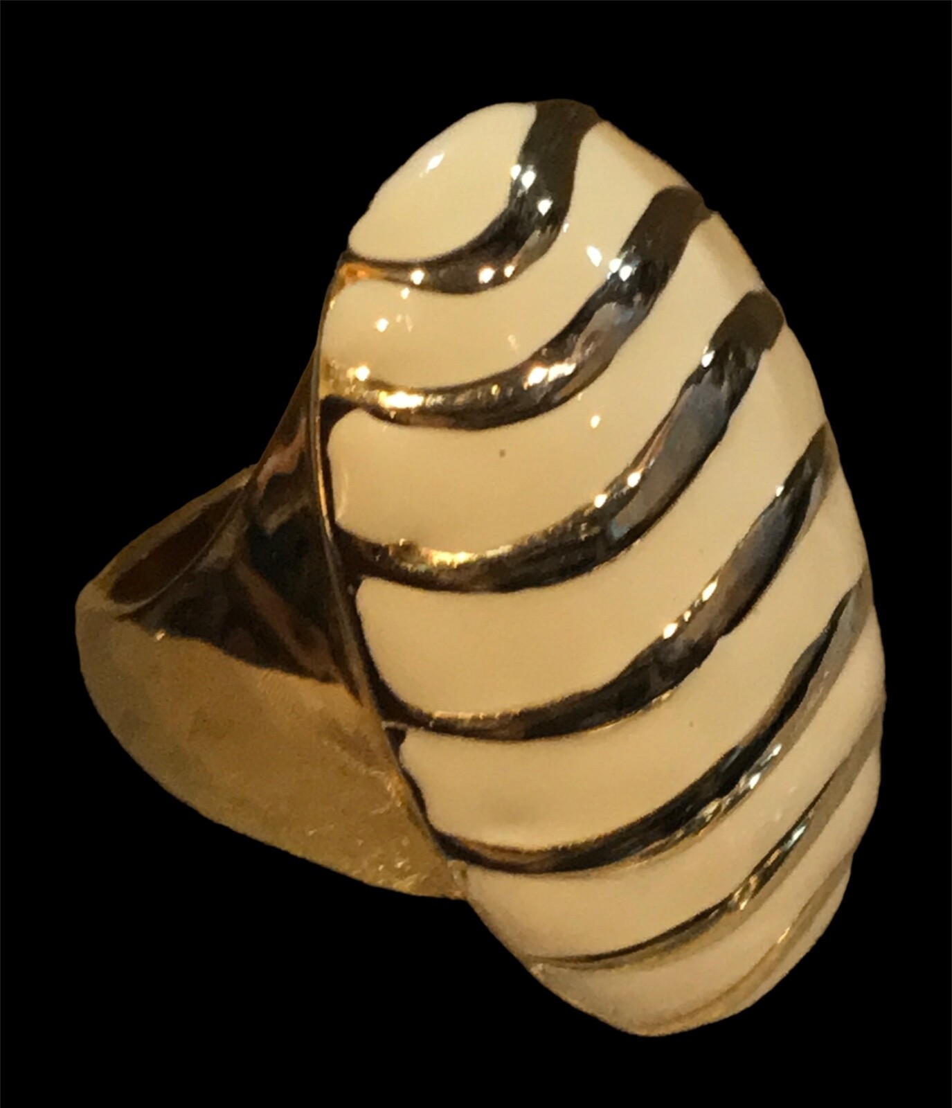 White and Gold Enamel Dome Ring Gold Tone Fashion Jewelry