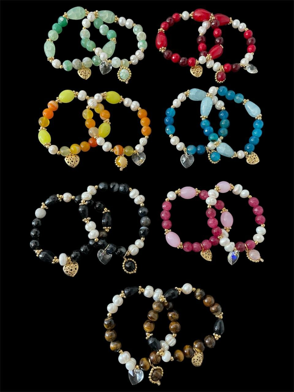 Pulseras de agata y chapa de 14k, mayoreo de 7 sets artesanal mexicana