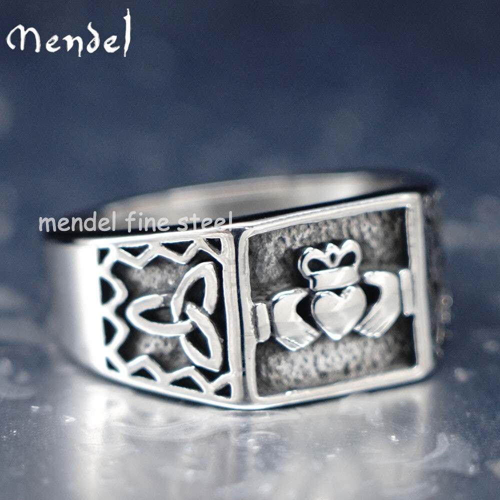 MENDEL Stainless Steel Mens Celtic Friendship Claddagh Knot Ring Size 7 8 9-12