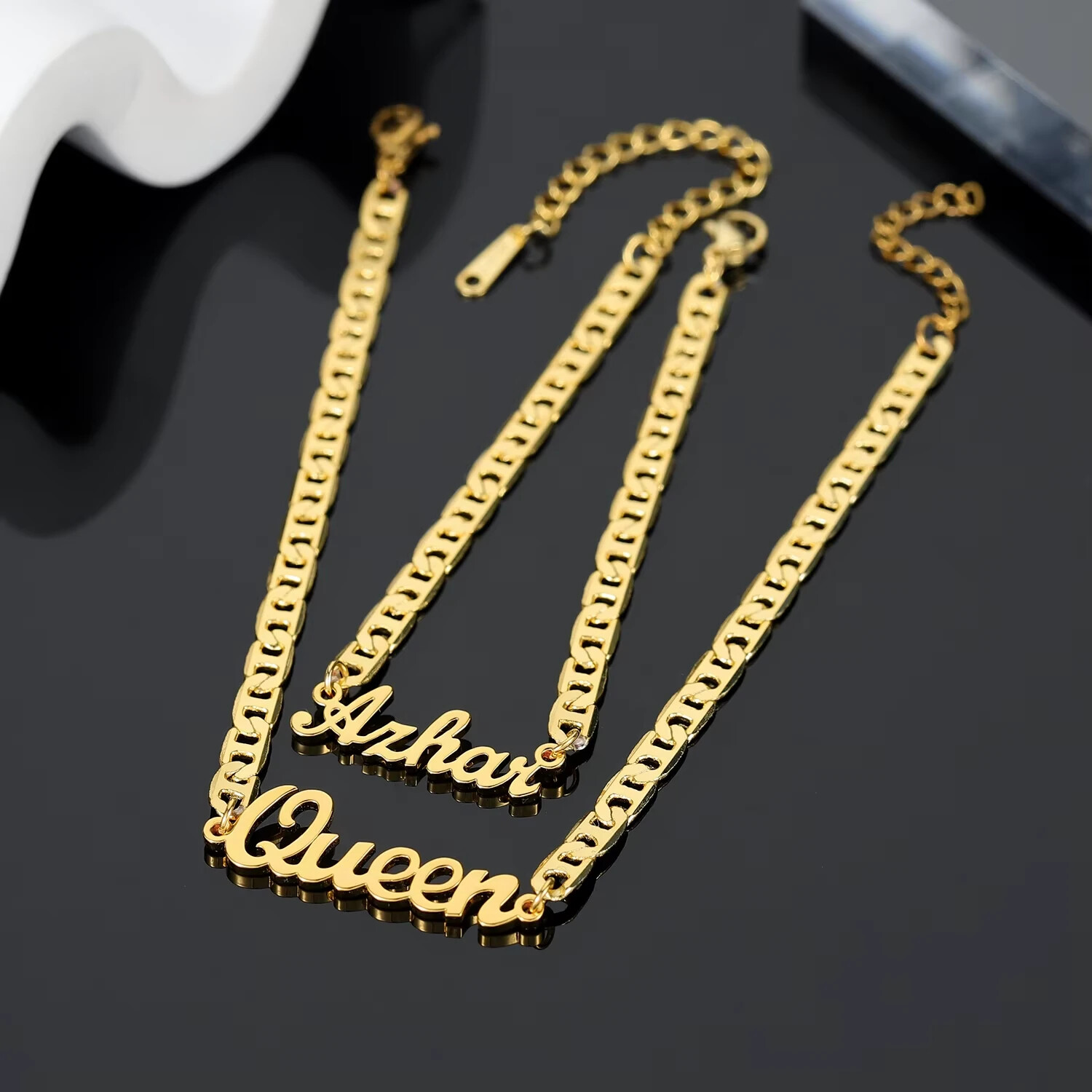 Customized Name Anklet Flat Chain Stainless Steel Jewelry Gold Silver Letters
