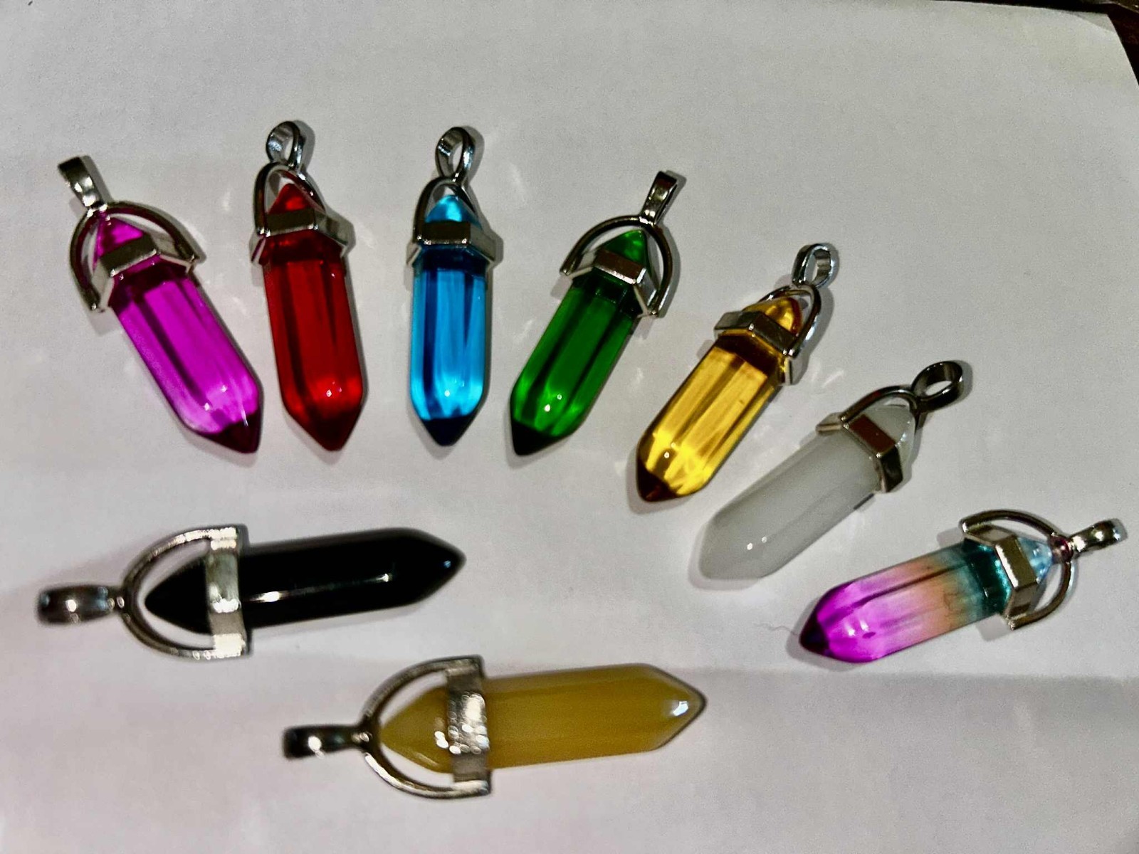 Hexagonal Crystal Gemstone Quartz Style Point Chakra Pendant Necklace Black Cord
