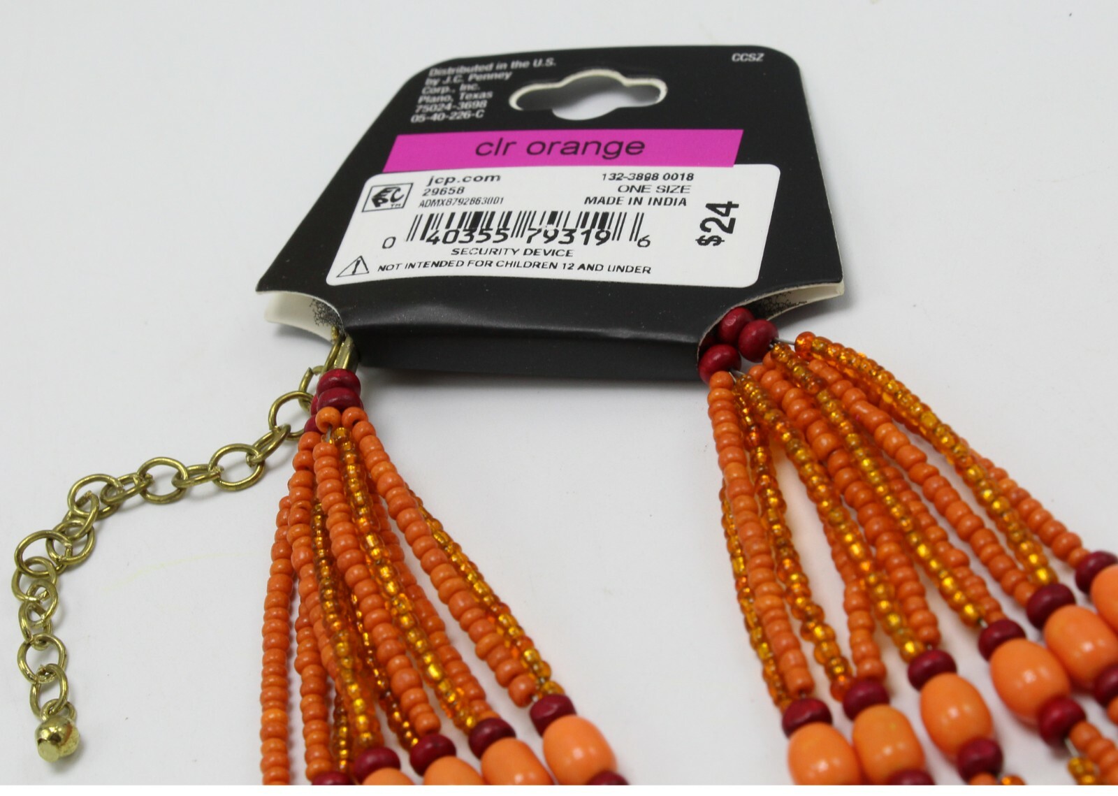 Gold Necklace with Orange Glass Seed Beads by MIXIT $24 Tags N2647Orange