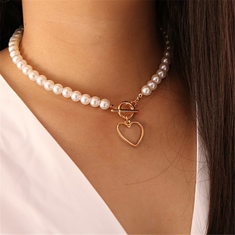Retro Pearl Drop OT Buckle Pendant Necklace Vintage Women Fashion Jewelry Gift